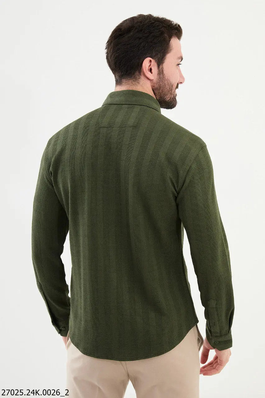 Brabion James Khaki Slim Fit Striped Cotton Shirt – Perfect for Every Occasion - BRABION