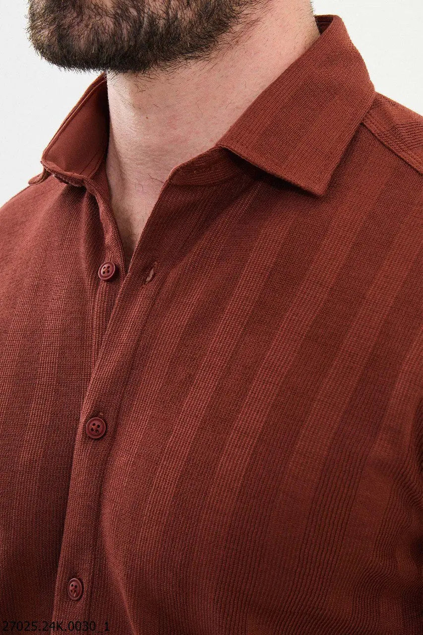 Brabion James Rust Slim Fit Striped Cotton Shirt - BRABION