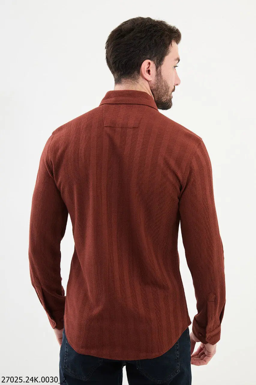Brabion James Rust Slim Fit Striped Cotton Shirt - BRABION