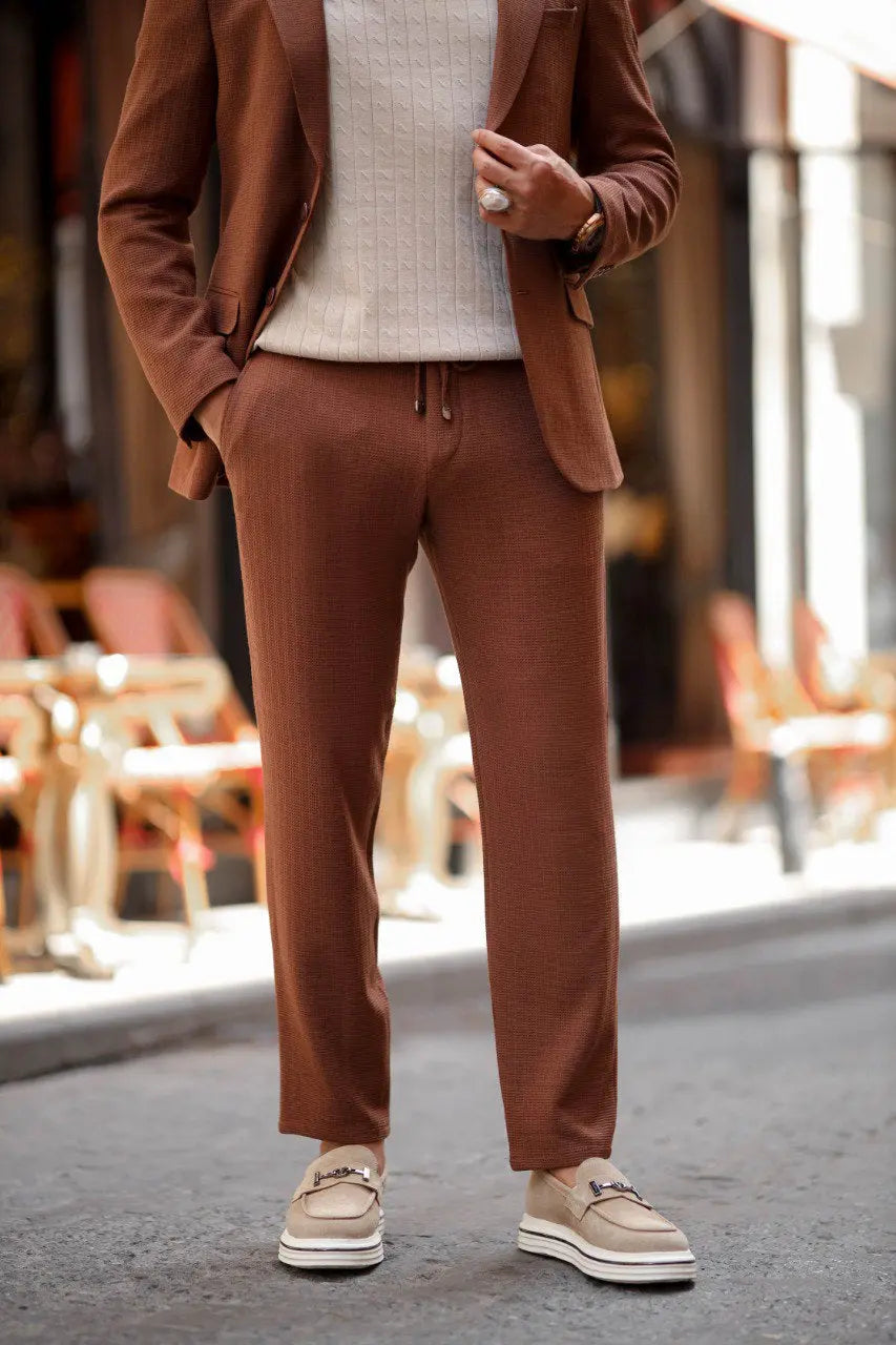 Marrakech Tile Brown Seersucker Sport-Cut Suit - BRABION