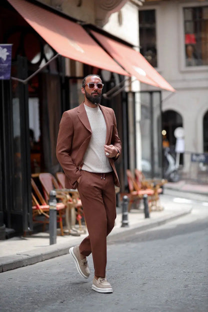 Marrakech Tile Brown Seersucker Sport-Cut Suit - BRABION