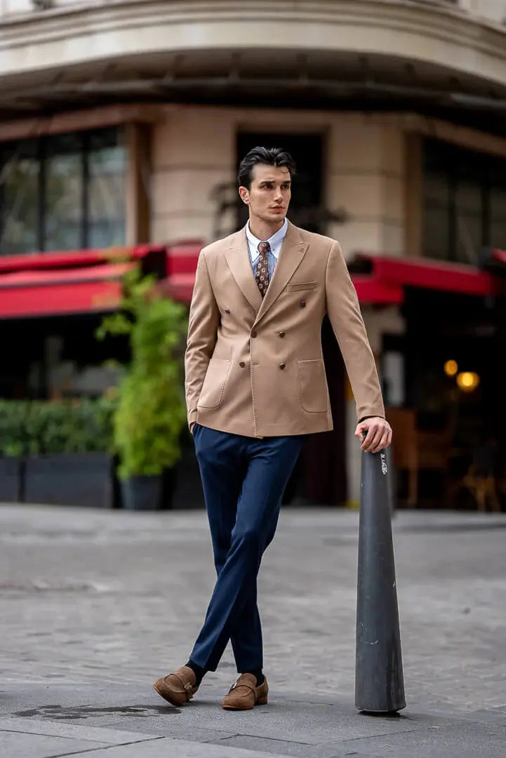 Brabion Men's Beige Double-Breasted Blazer - BRABION