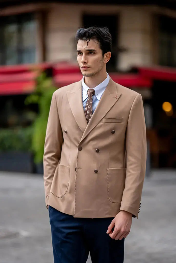Brabion Men's Beige Double-Breasted Blazer - BRABION