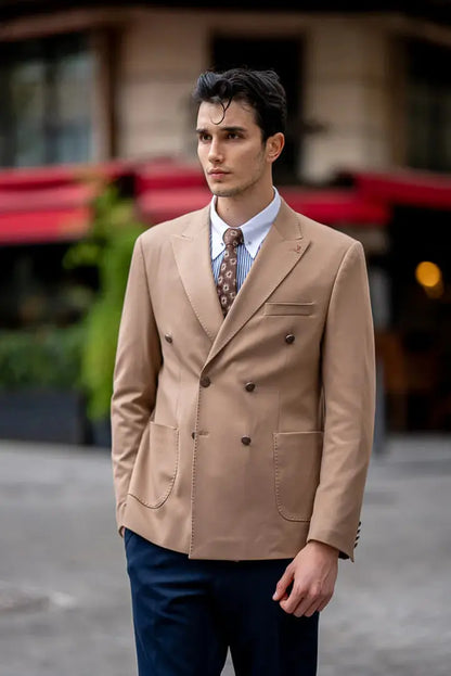 Brabion Men's Beige Double-Breasted Blazer - BRABION