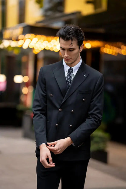 Brabion Men's Black Double-Breasted Jacket - BRABION
