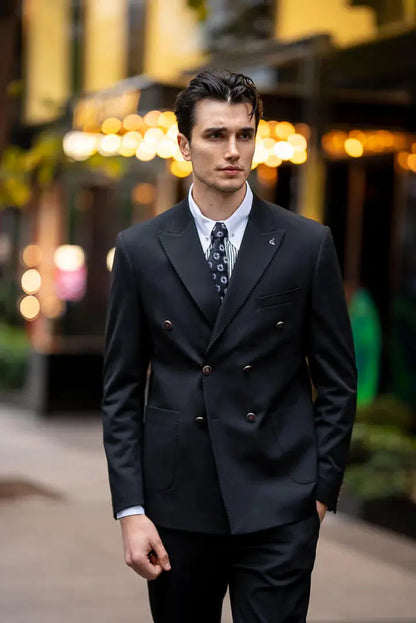 Brabion Men's Black Double-Breasted Jacket - BRABION