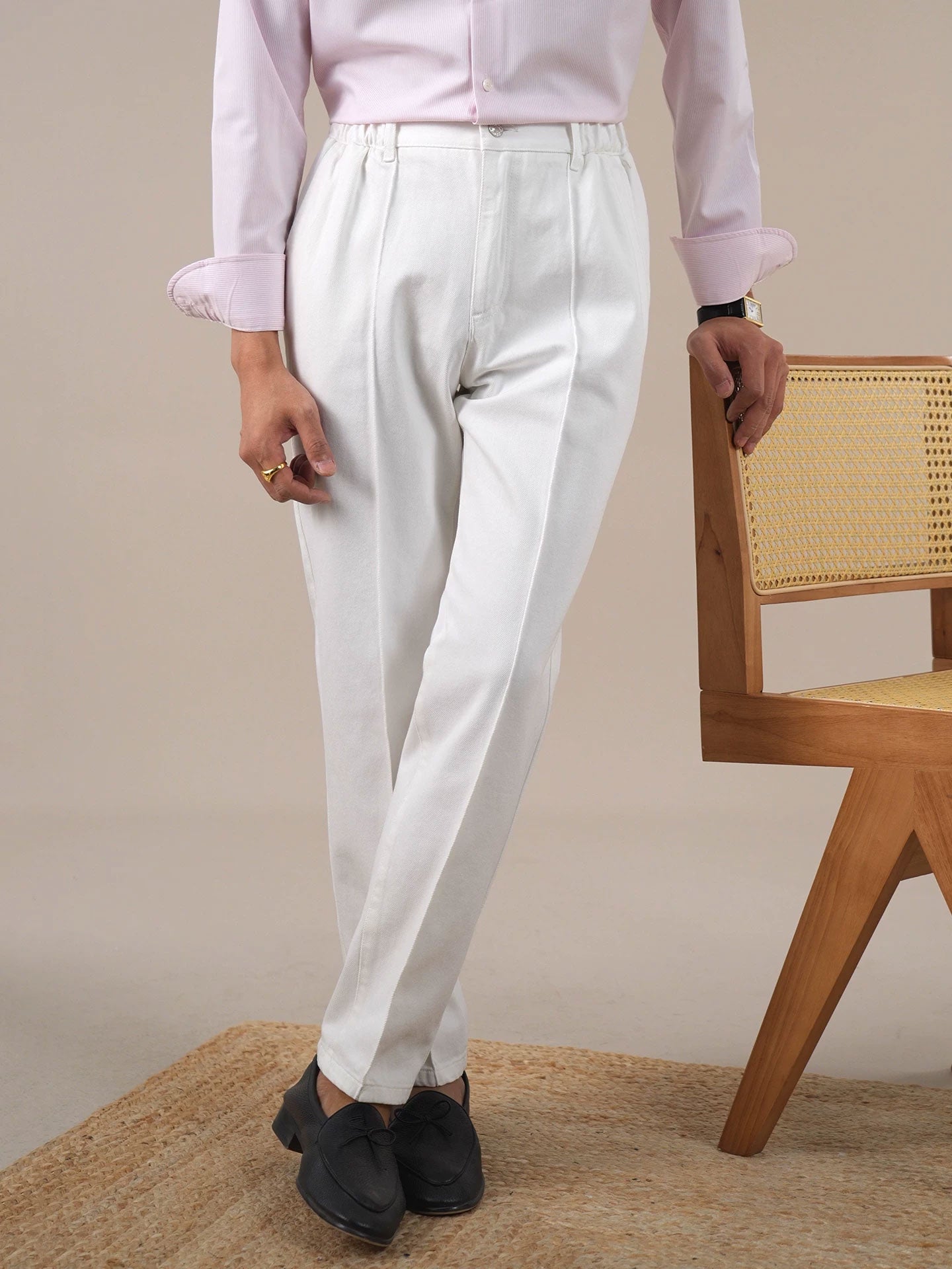 Men’s High-Waist White Straight-Leg Jeans - BRABION