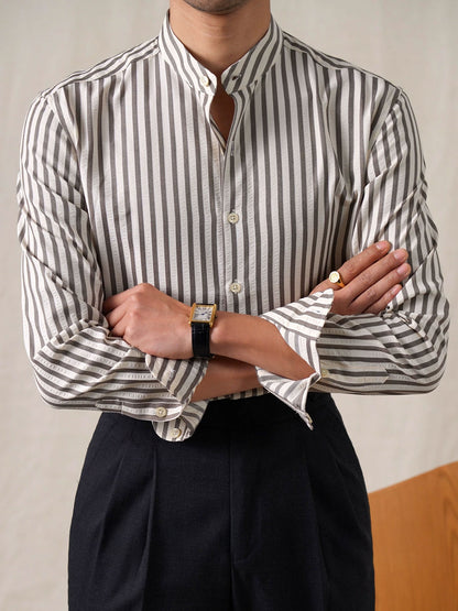 Men’s Seersucker Cotton-Blend Stand Collar Shirt - BRABION