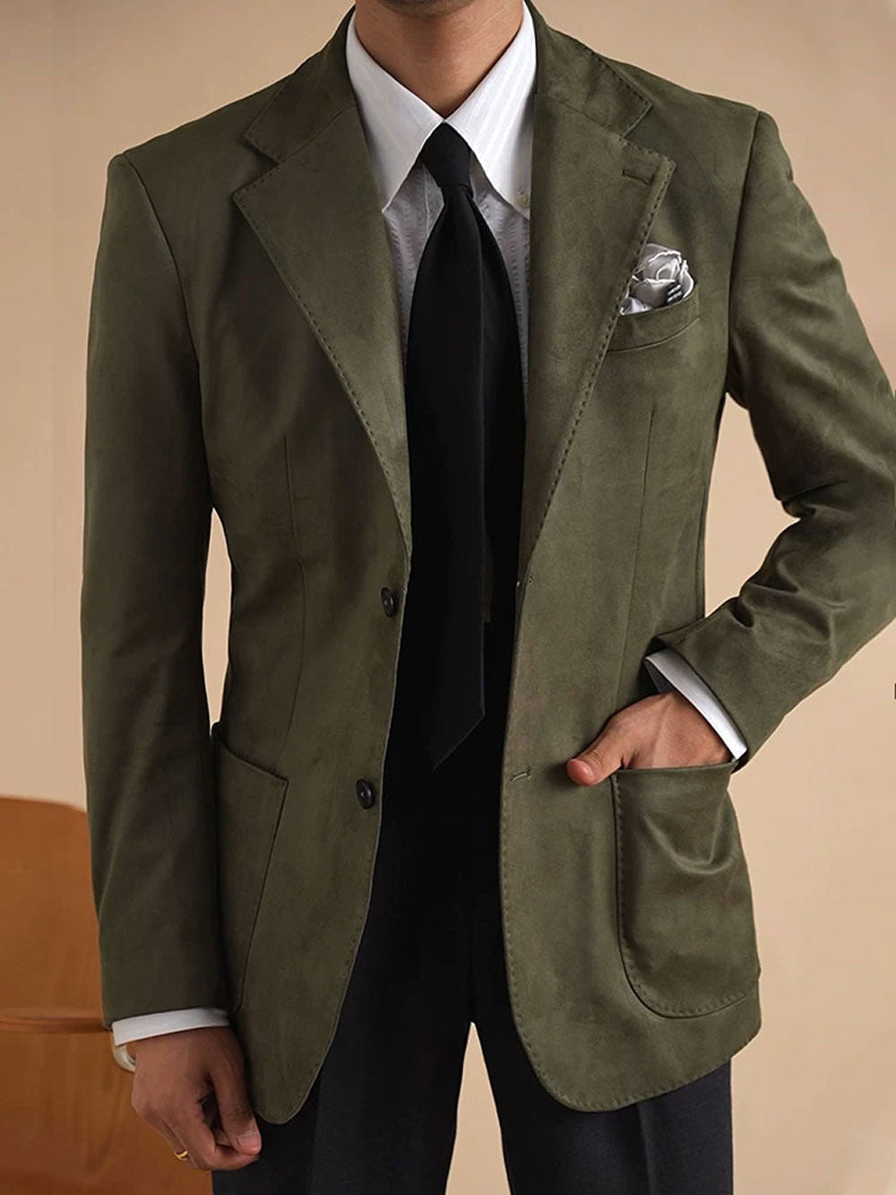 Men's Slim Fit Faux Suede Collar Blazer - BRABION
