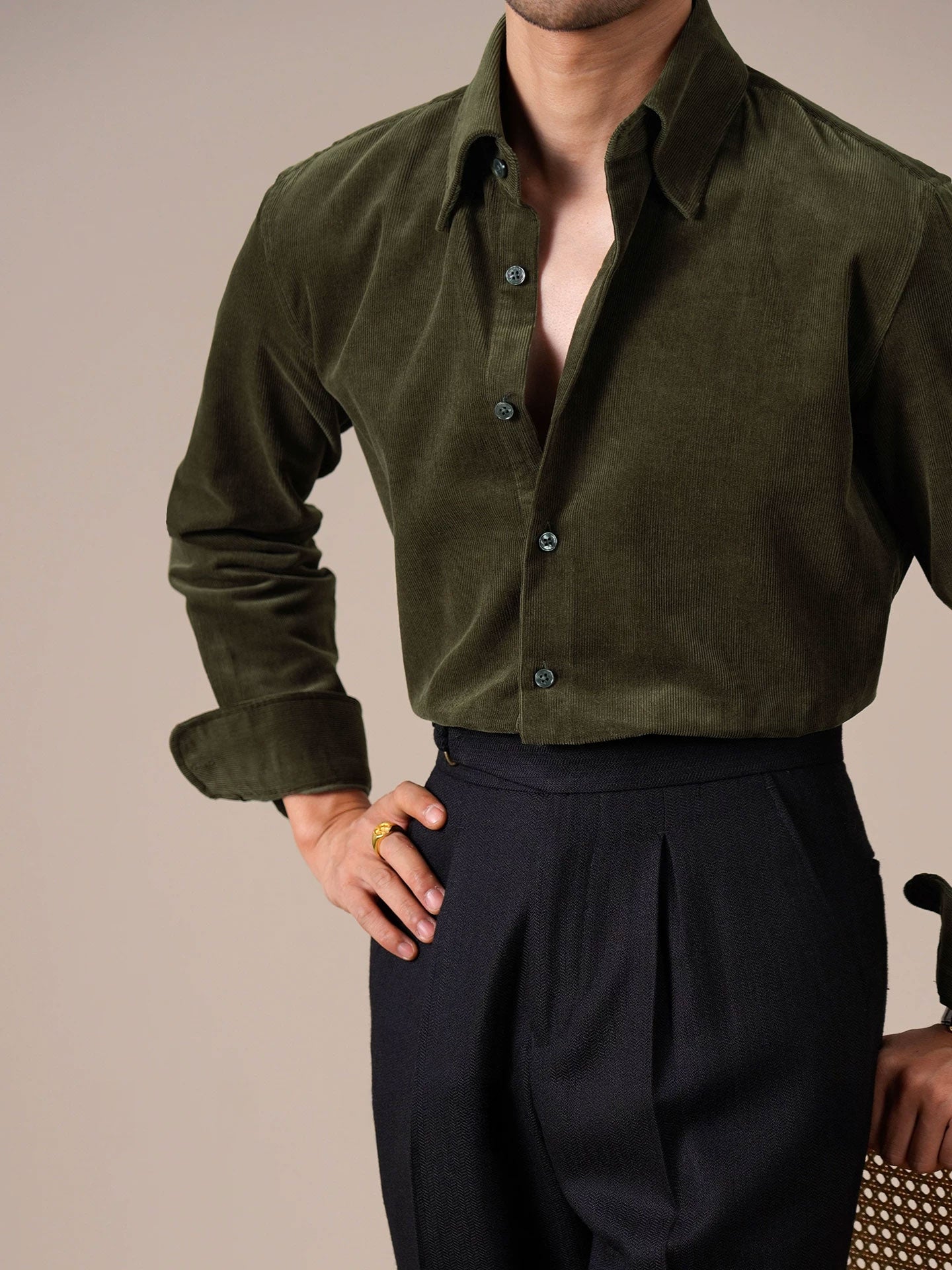 Men’s Italian-Style Corduroy Shirt—Warm Button-Down - BRABION