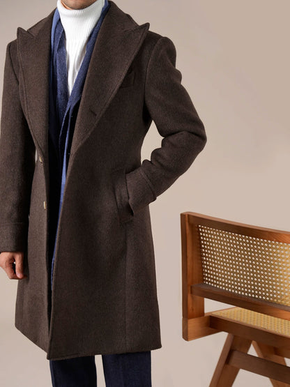 Men's Brown Peak Lapel Chester Overcoat - BRABION