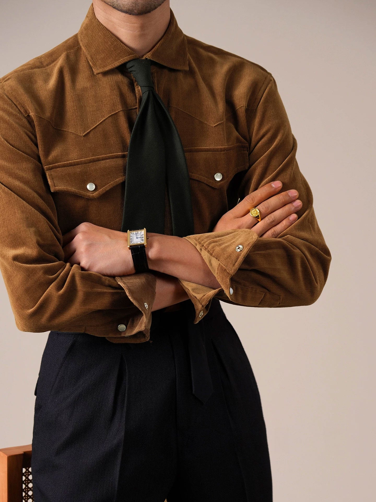 Men’s Corduroy Cotton Dress Shirt — Italian Spread Collar - BRABION