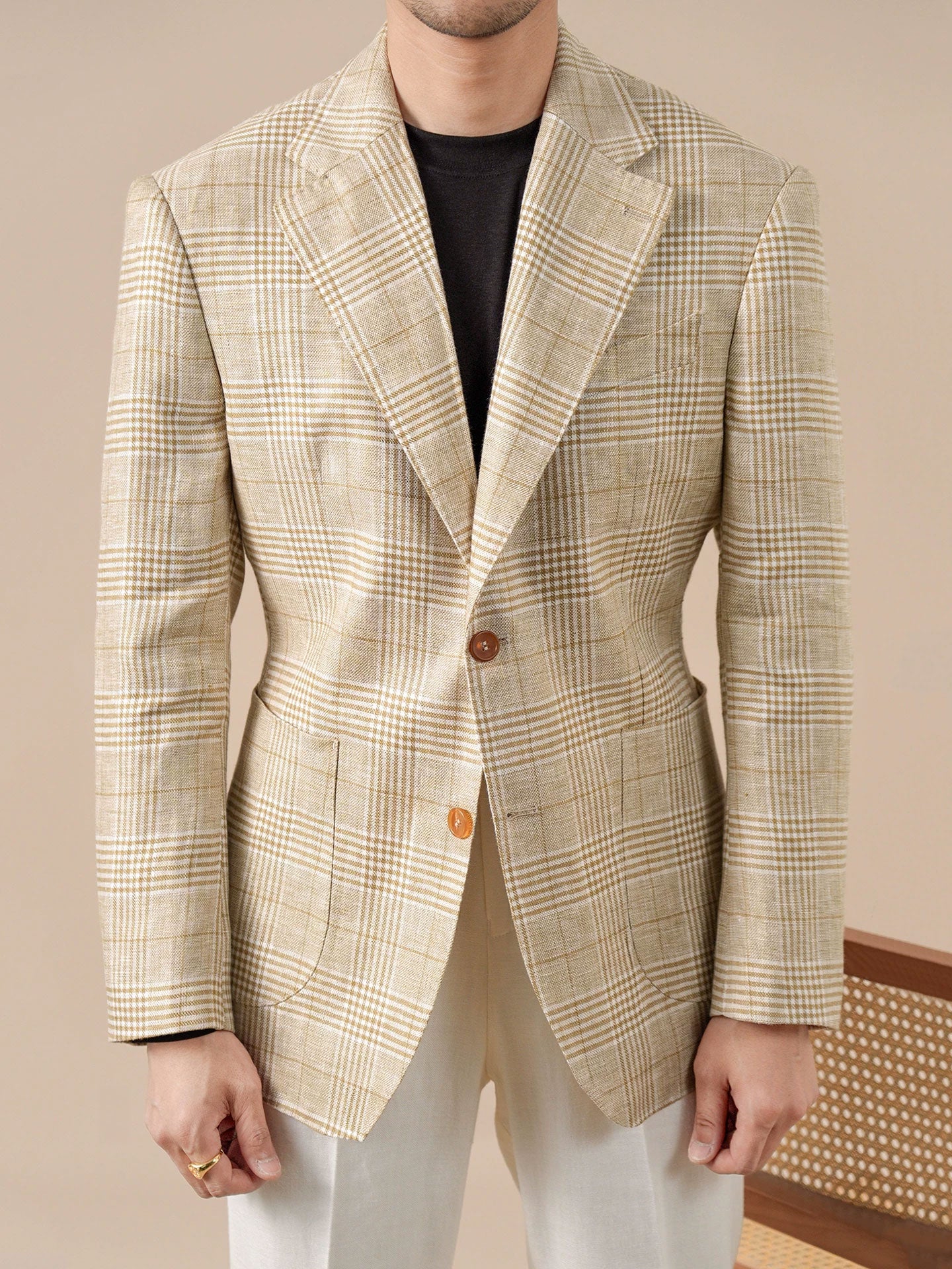 Italian-Style Half-Lined Men's Suit Jacket Notched Lapel - BRABION