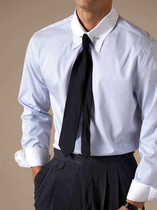 Men’s Wrinkle-Free Modal Patchwork Striped Dress Shirt - BRABION