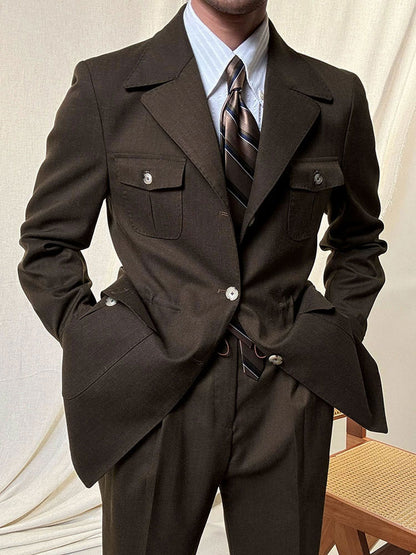Men's Slim Fit Linen Jacket with Suit Collar - BRABION