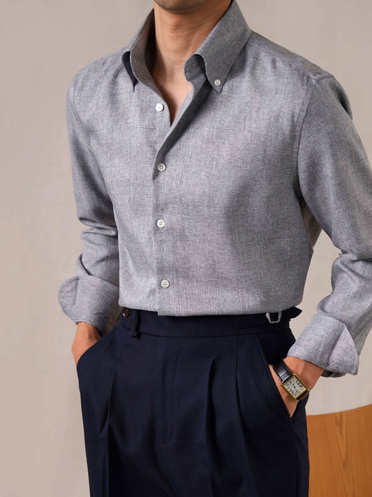 Men’s Italian Point Collar Long Sleeve Dress Shirt - BRABION