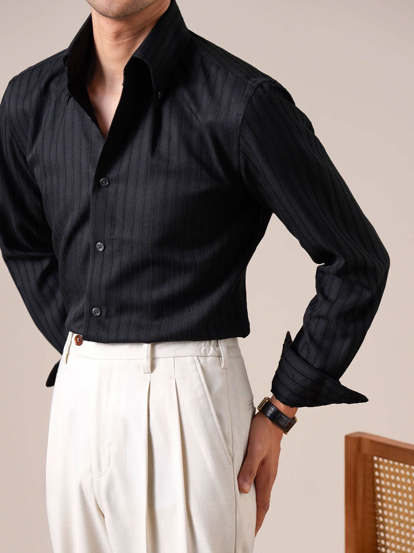 Men’s Italian-Style Point Collar Striped Non-Iron Dress Shirt - BRABION