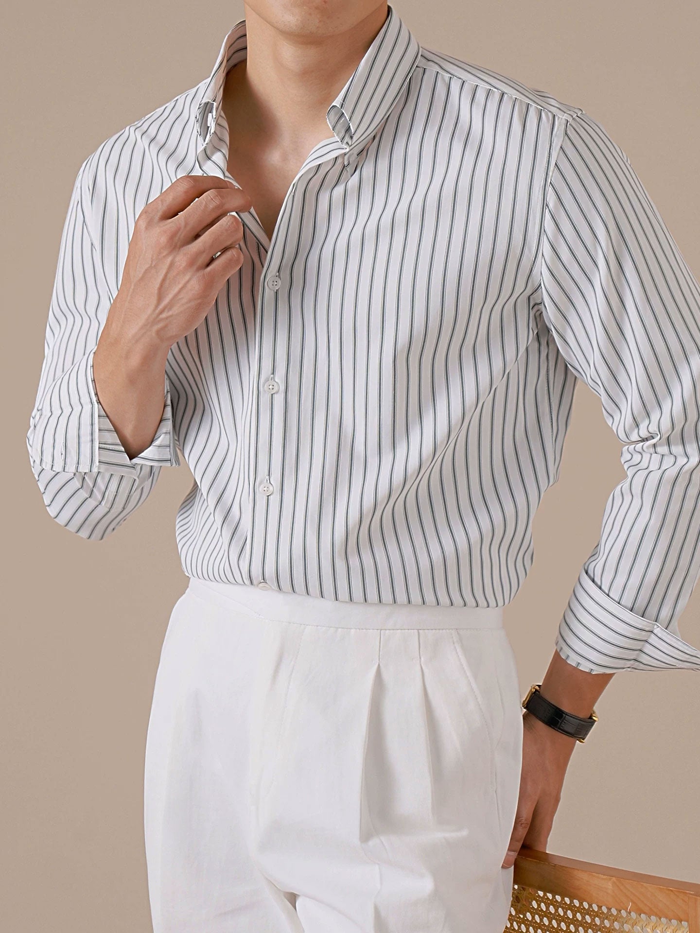 Men’s Italian-Style Striped Point Collar Dress Shirt - BRABION