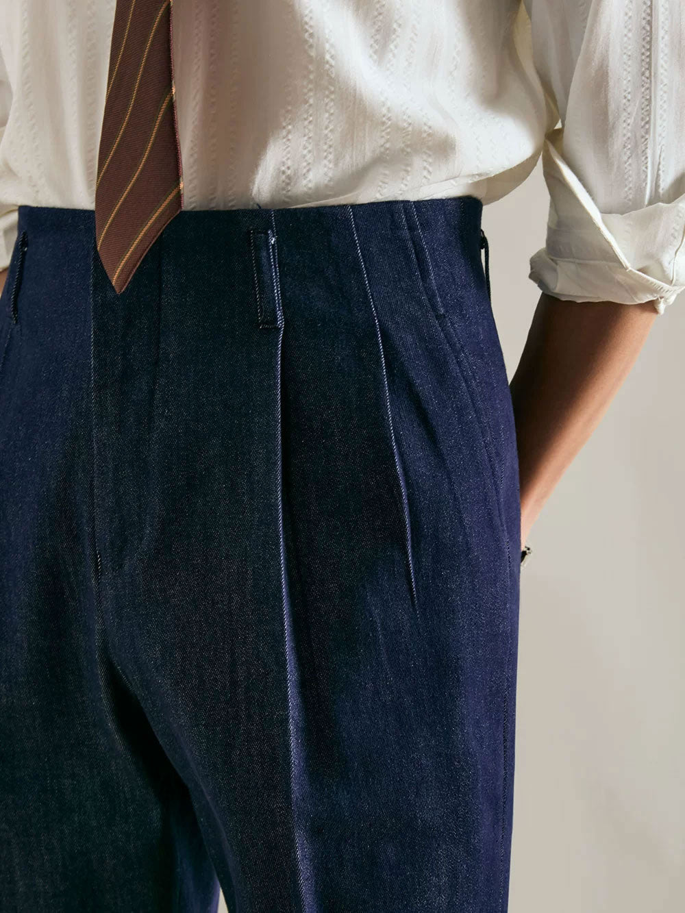 Men’s Double-Pleated Straight-Leg Vintage Jeans - BRABION