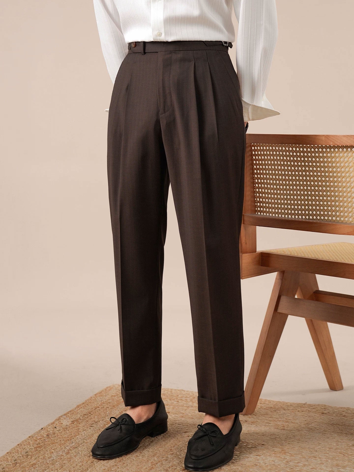 Italian Neapolitan High-Waisted Double-Pleat Men's Trousers - BRABION