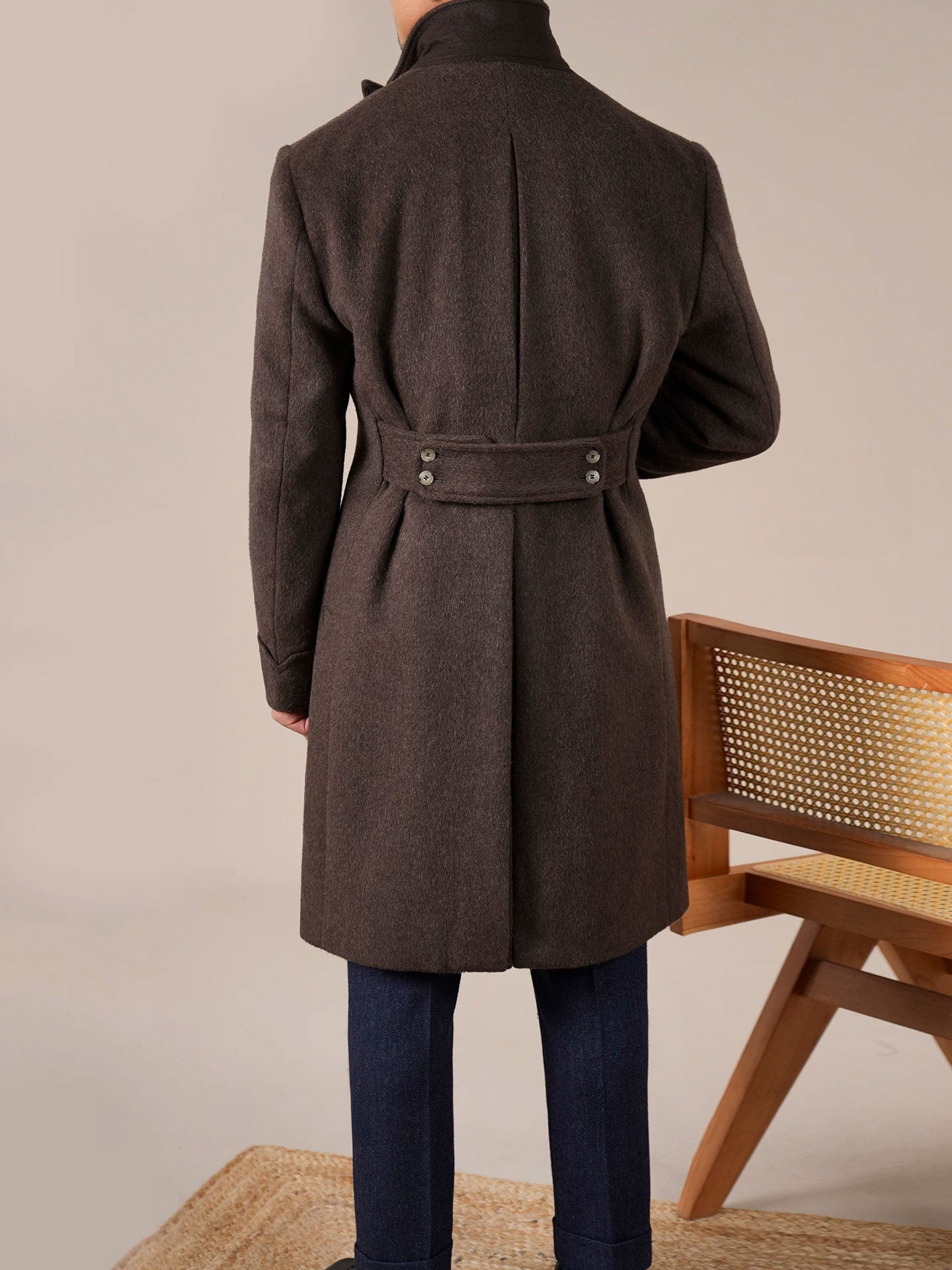 Men's Brown Peak Lapel Chester Overcoat - BRABION