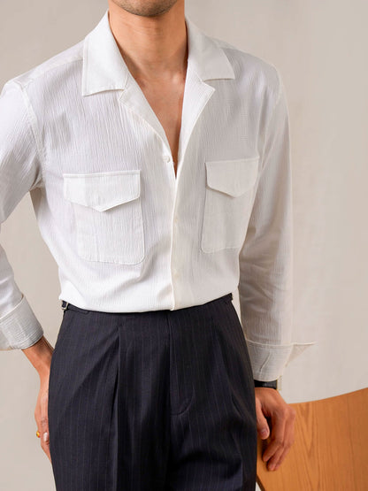 Men's Long Sleeve Textured Cuban Collar Shirt - BRABION