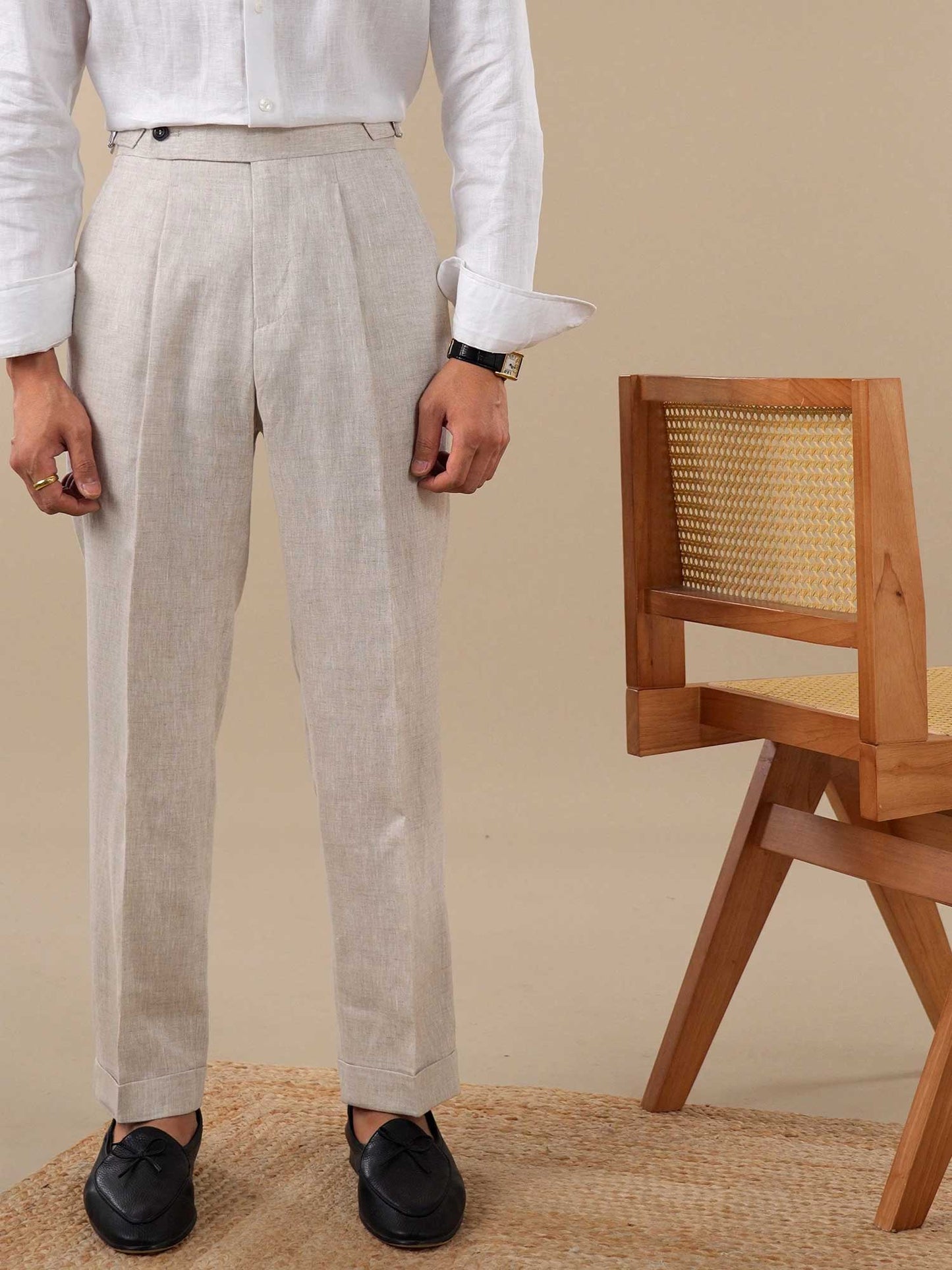 Neapolitan Style Summer Breathable Pure Linen Trousers For Men BRABION