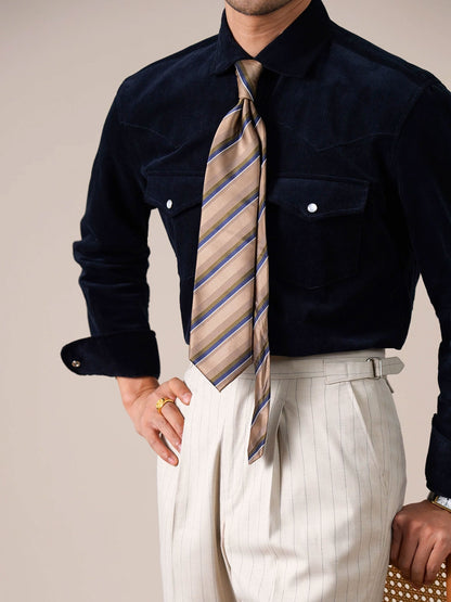 Men’s Corduroy Cotton Dress Shirt — Italian Spread Collar - BRABION