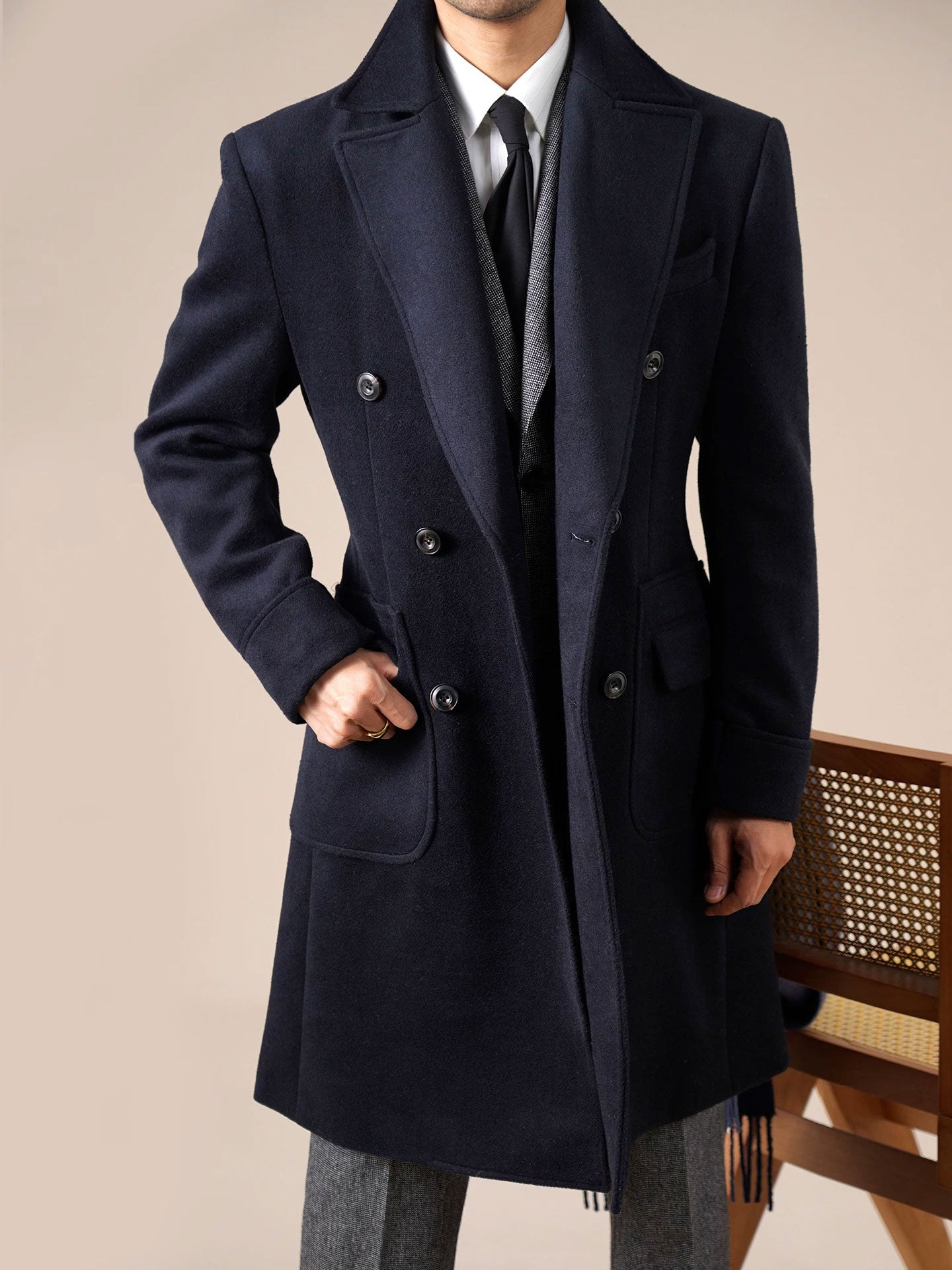 Men’s Double-Breasted Wool Ulster Collar Coat - BRABION