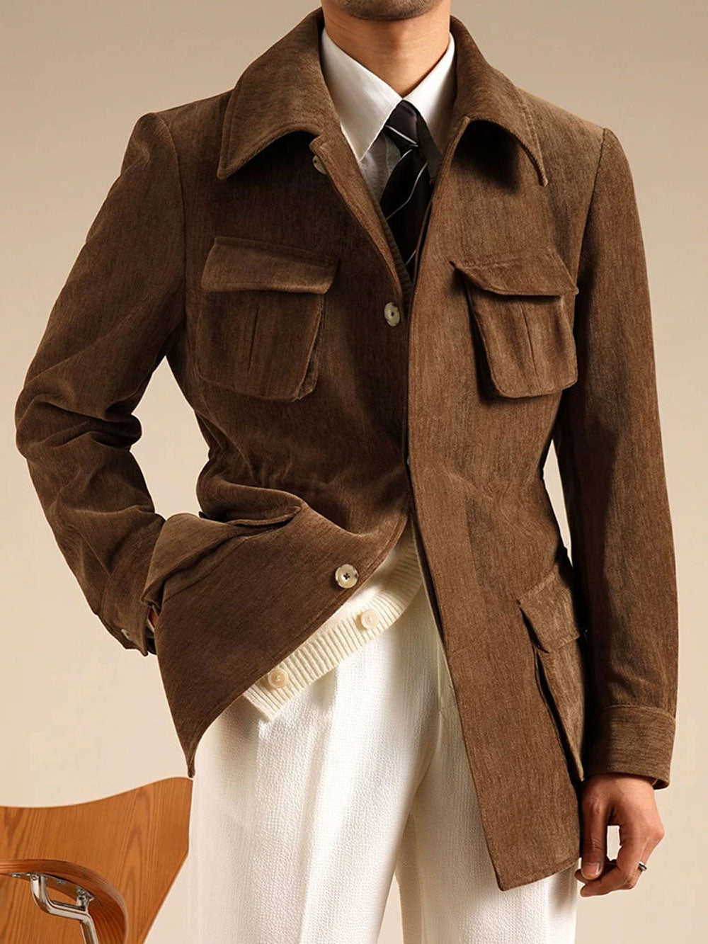 Men’s Chenille Hunting Jacket — Retro Slim Fit Casual Coat - BRABION