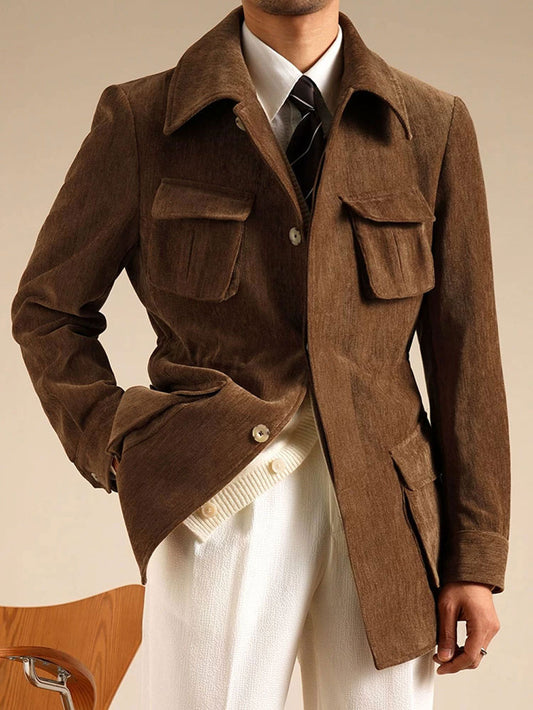 Men’s Chenille Hunting Jacket — Retro Slim Fit Casual Coat - BRABION