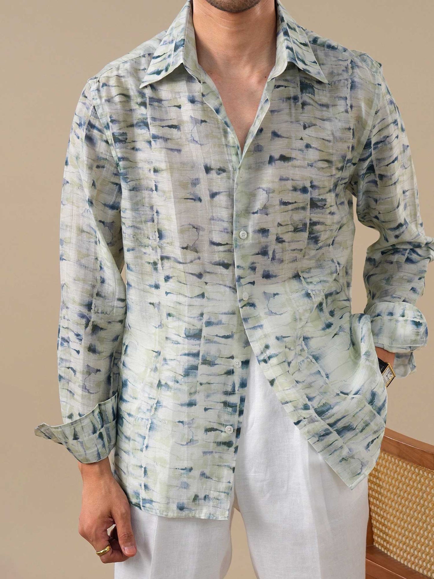 Men's Summer Linen Acetate Shirt — Breathable Cooling Long Sleeve BRABION