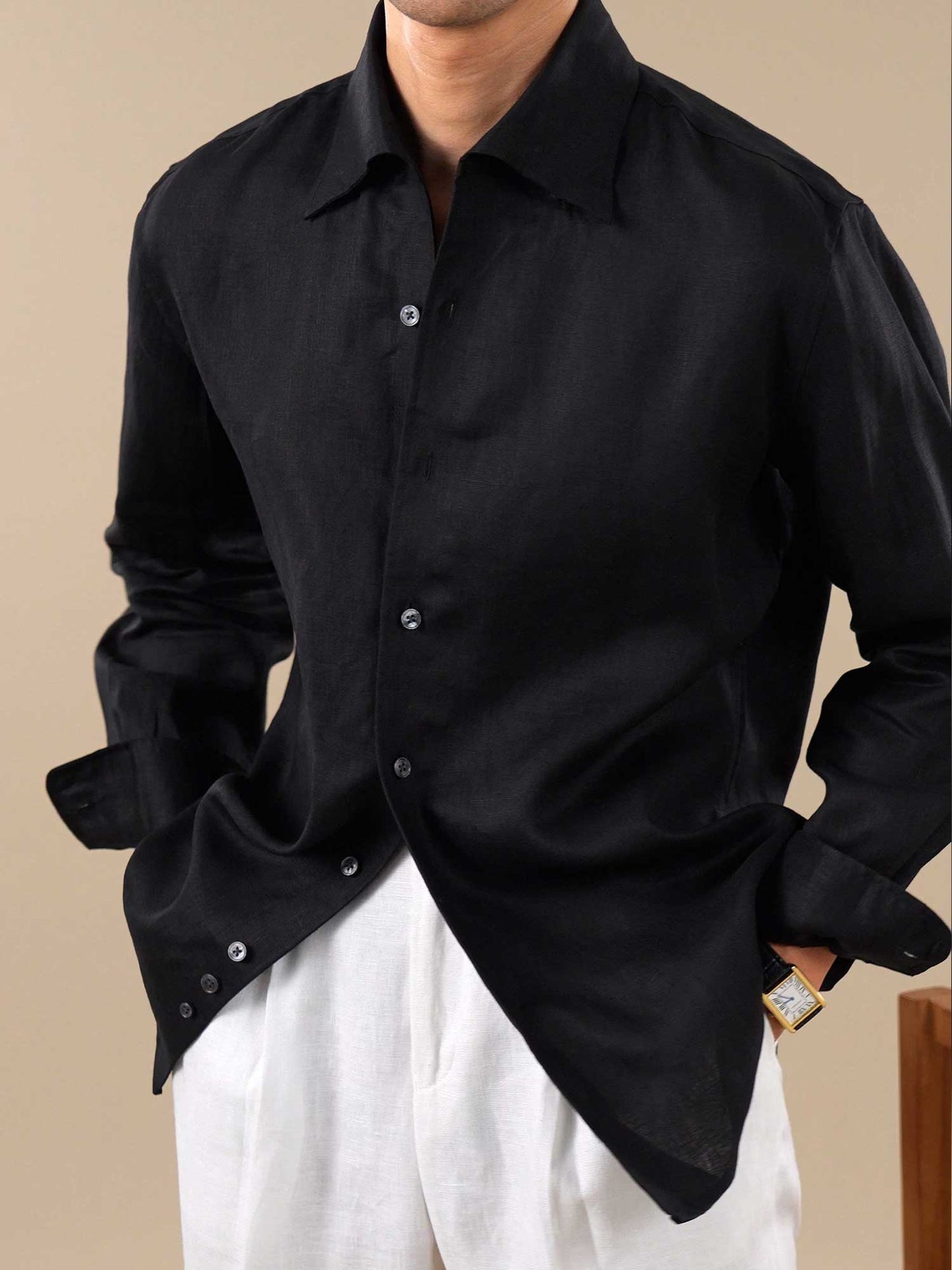 Men's Italian One-Piece Collar Linen Breathable Dress Shirt BRABION