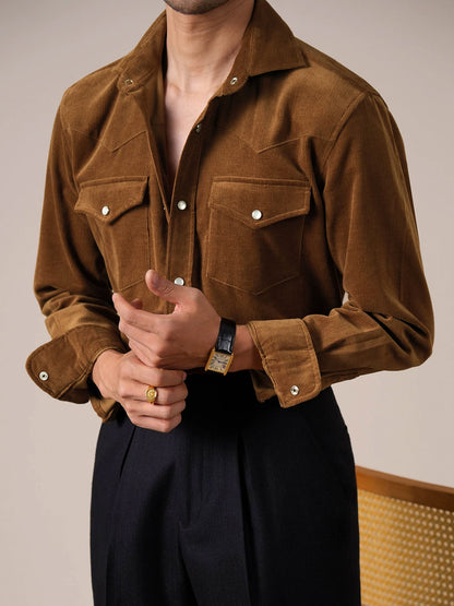 Men’s Corduroy Cotton Dress Shirt — Italian Spread Collar - BRABION