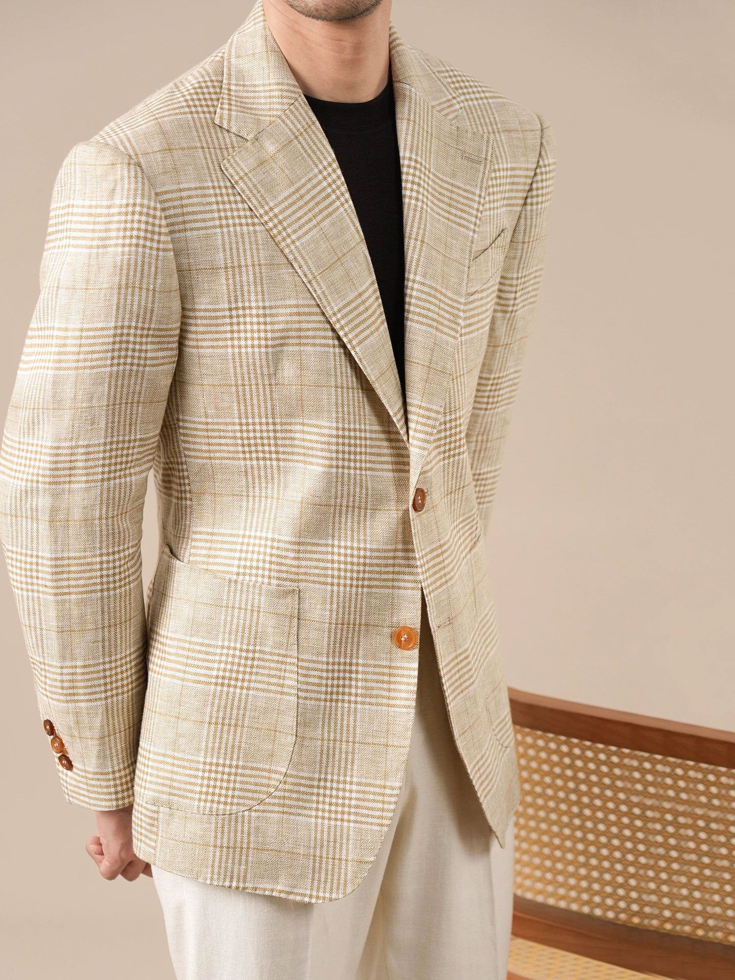 Italian-Style Half-Lined Men's Suit Jacket Notched Lapel - BRABION