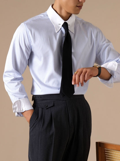 Men’s Wrinkle-Free Modal Patchwork Striped Dress Shirt - BRABION