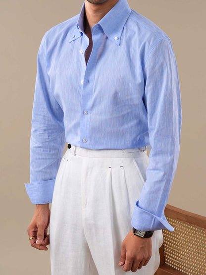 Men’s Summer Linen Button-Down Point Collar Shirt BRABION