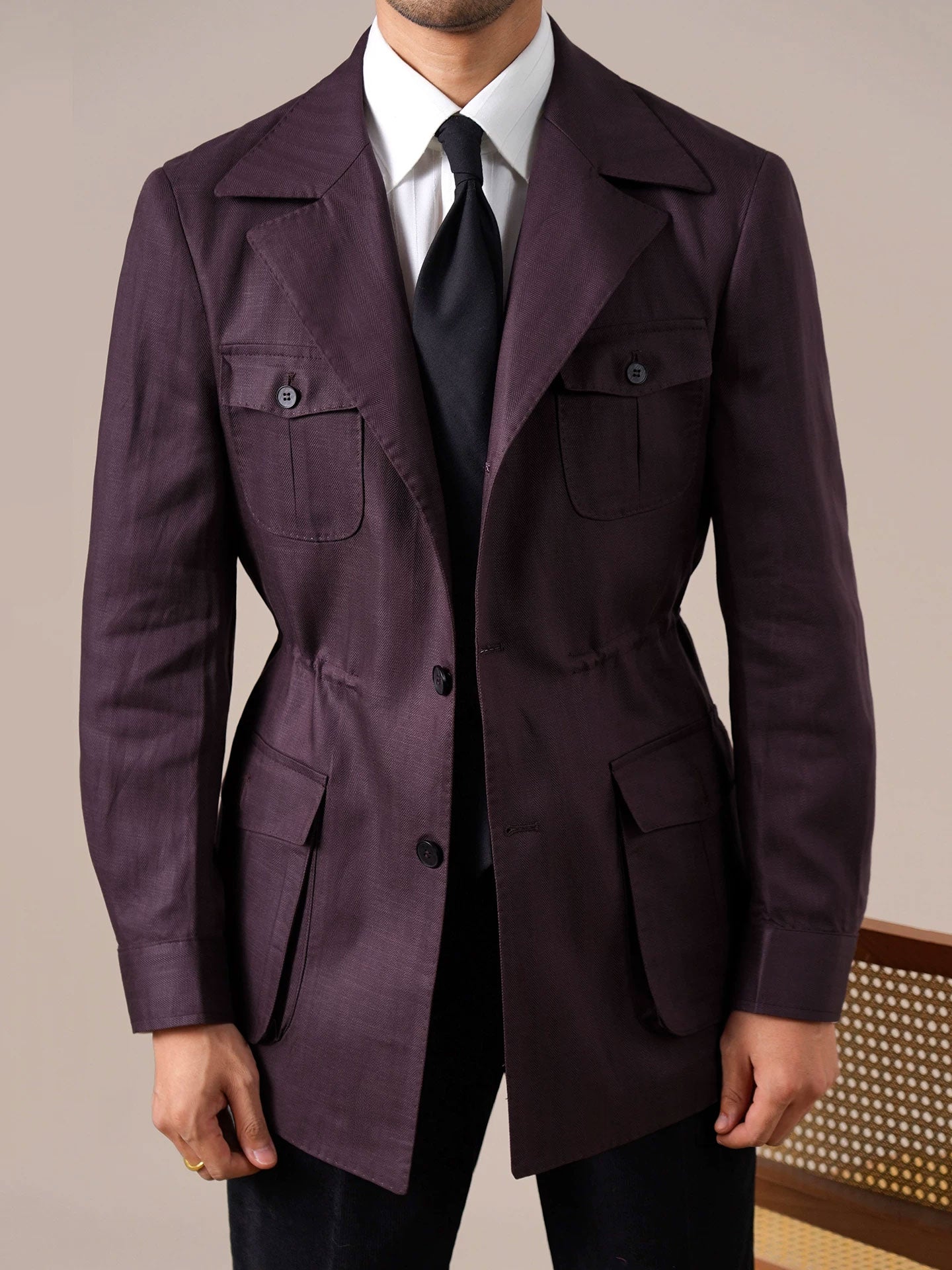 Men's Purple Retro Tencel Linen Jacket - BRABION
