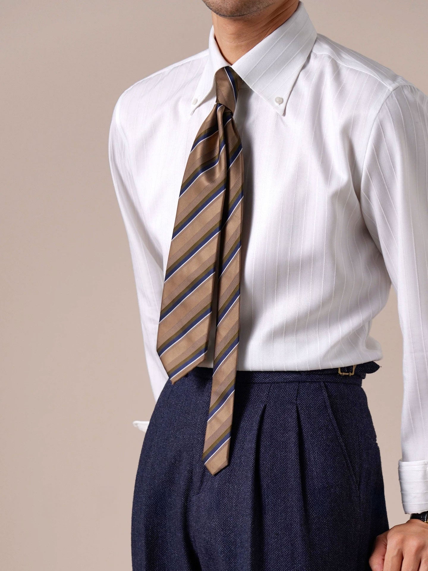 Men’s Italian-Style Point Collar Striped Non-Iron Dress Shirt - BRABION
