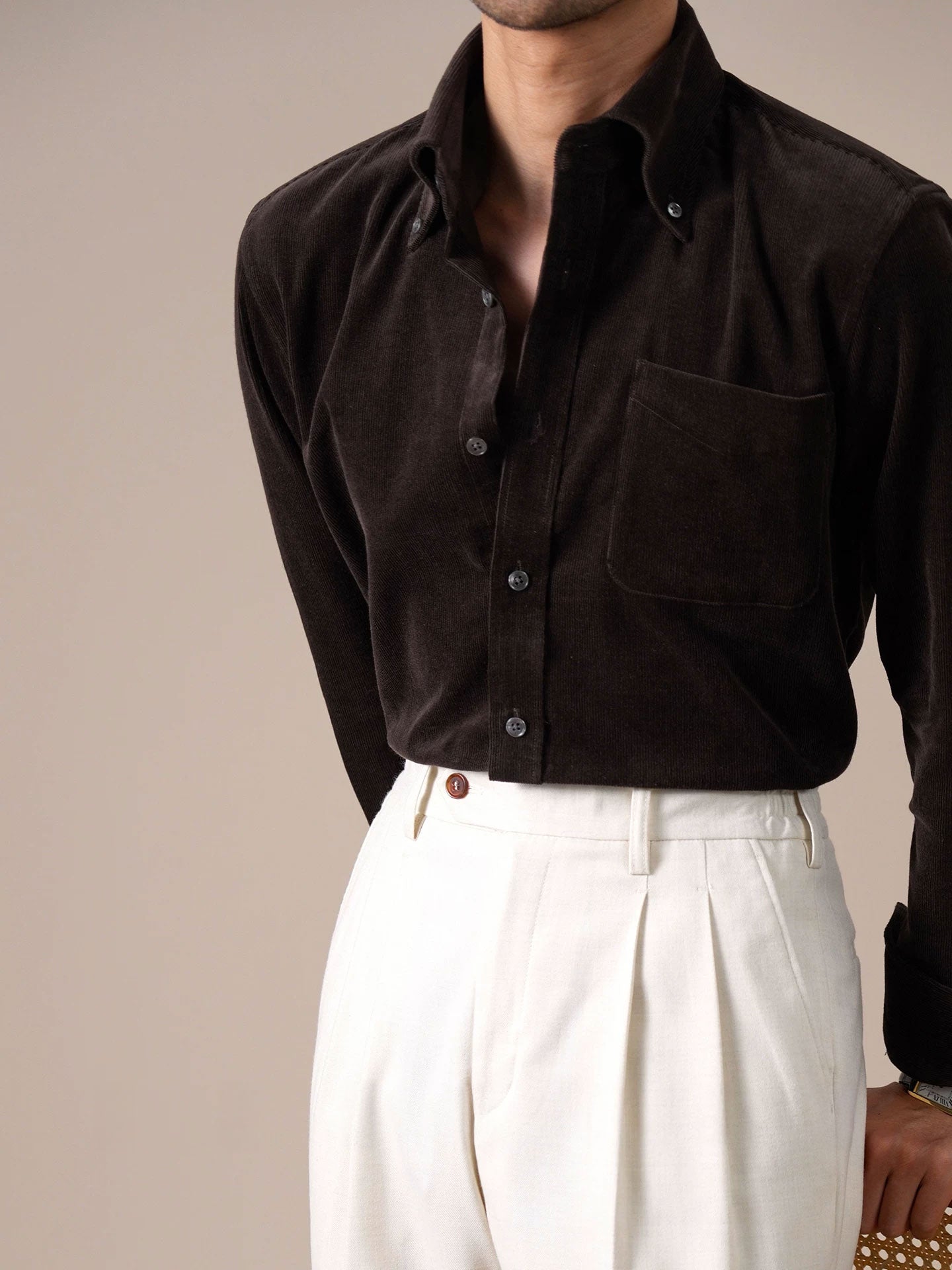 Men’s Cotton Corduroy Button-Down Shirt - BRABION