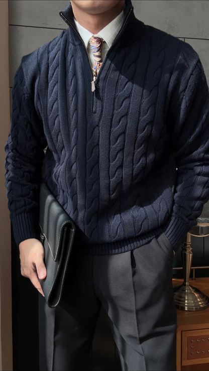 Men’s Cable Knit Half-Zip Sweater - BRABION