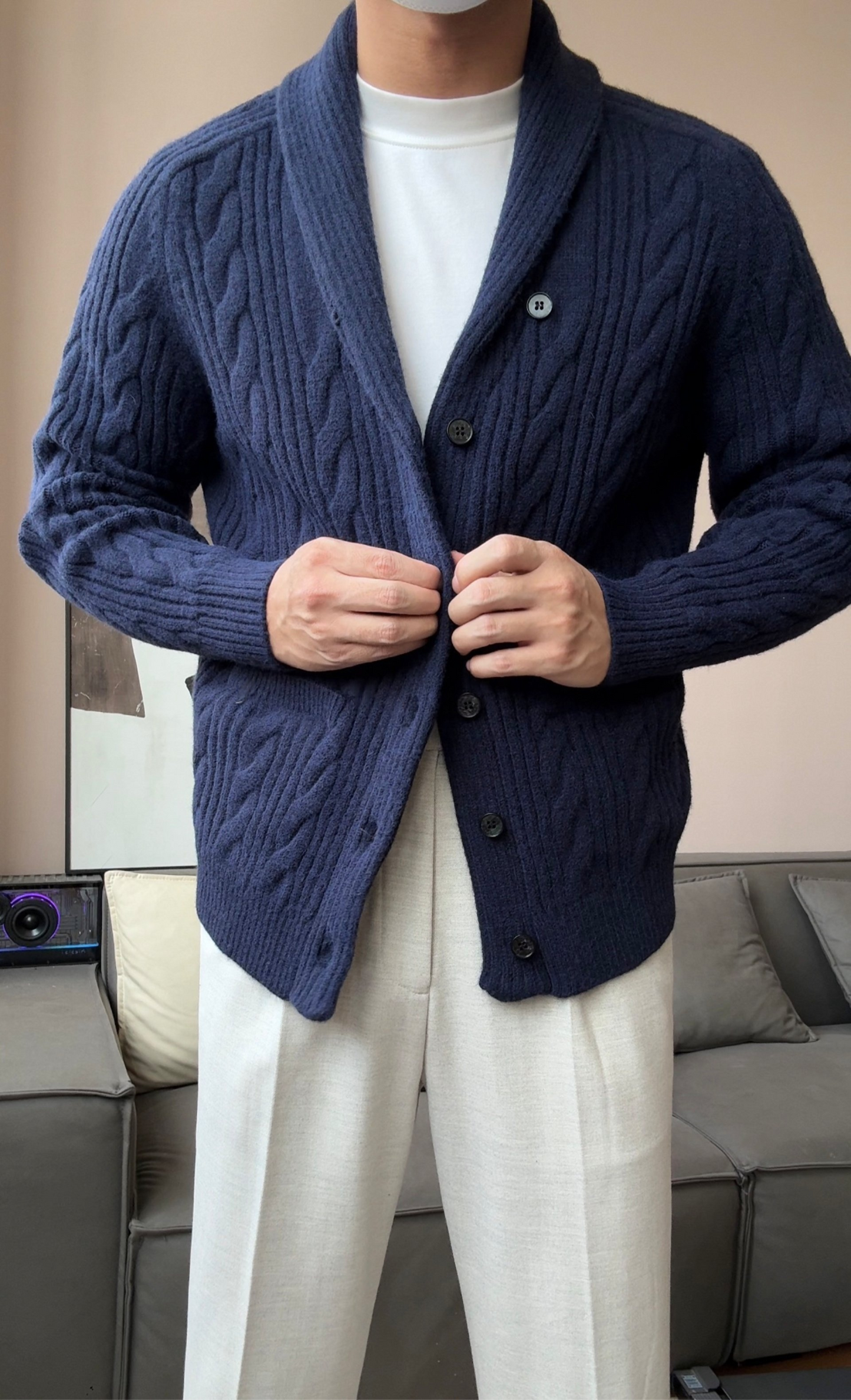 Men’s Shawl Collar Winter Knit Cardigan - BRABION