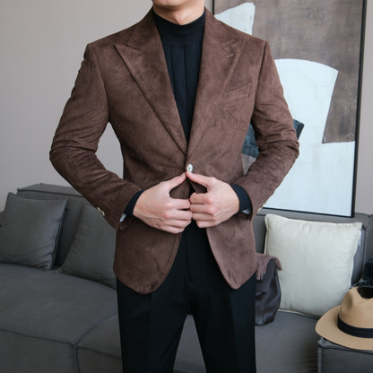 Men’s Slim Fit Suede Blazer with Peak Lapel - BRABION