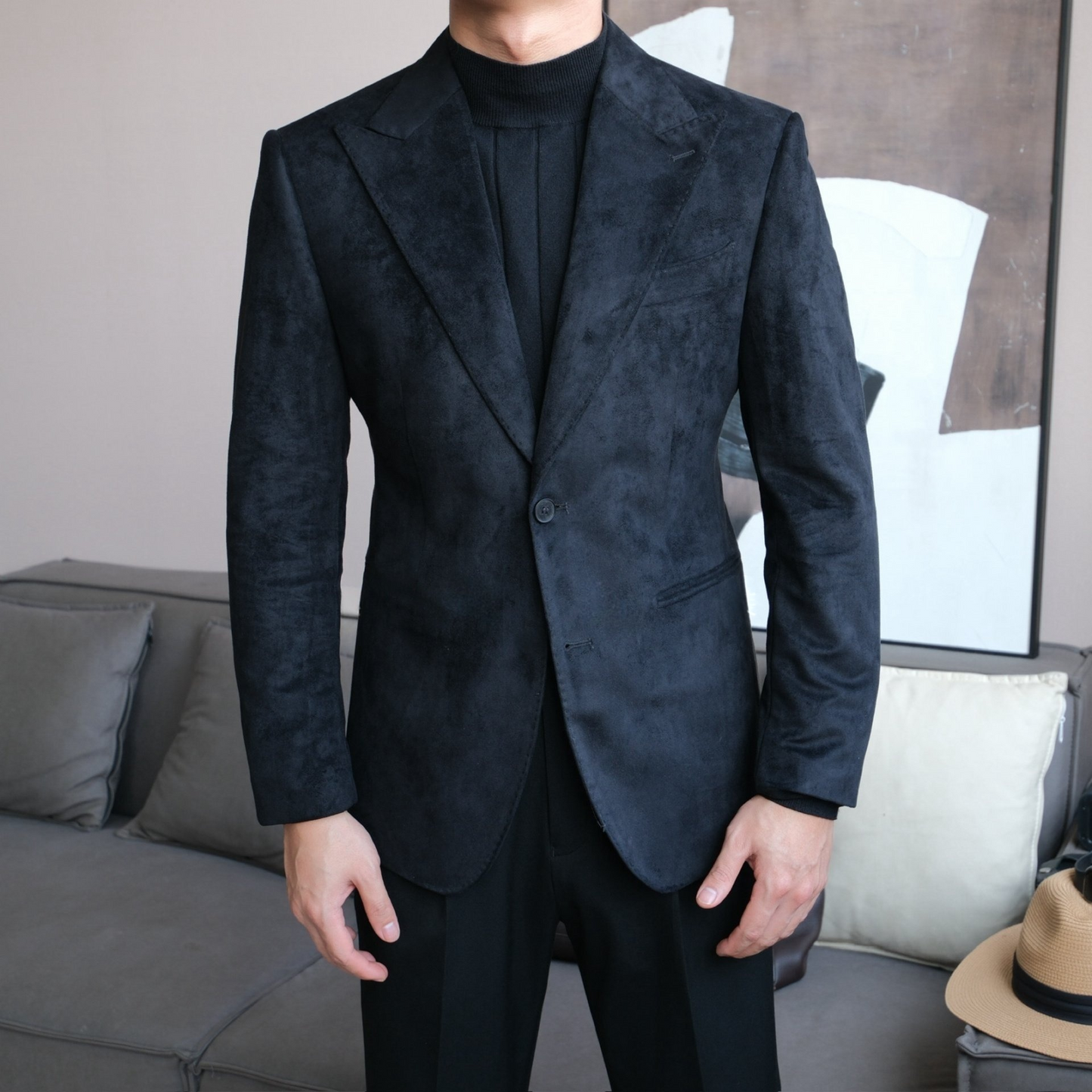 Men’s Slim Fit Suede Blazer with Peak Lapel - BRABION