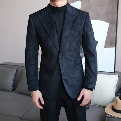 Men’s Slim Fit Suede Blazer with Peak Lapel - BRABION