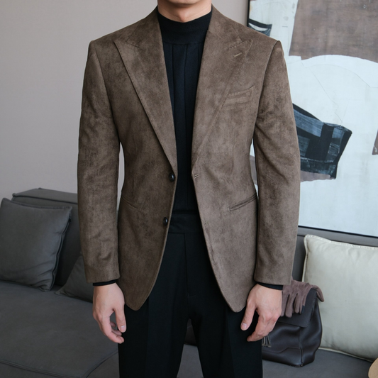 Men’s Slim Fit Suede Blazer with Peak Lapel - BRABION