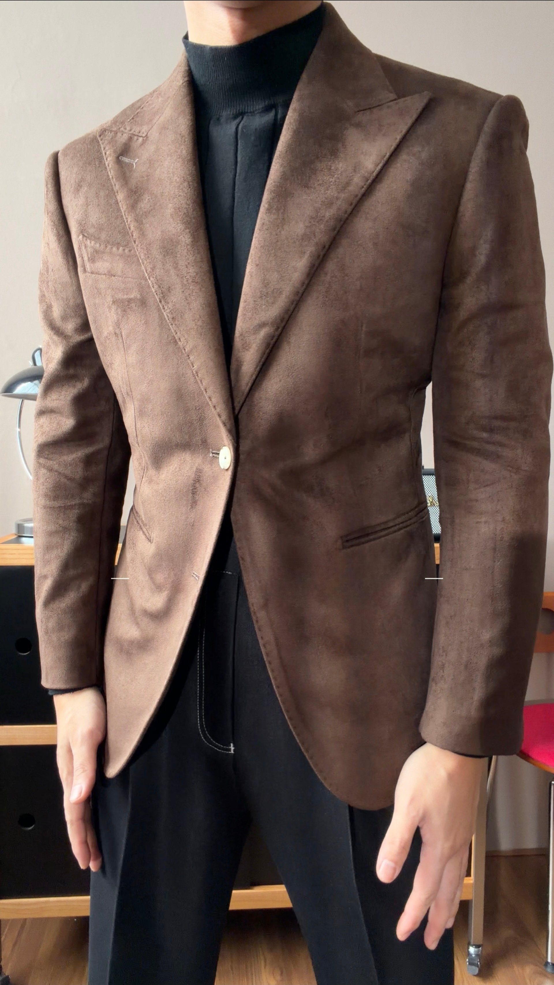 Men’s Slim Fit Suede Blazer with Peak Lapel - BRABION