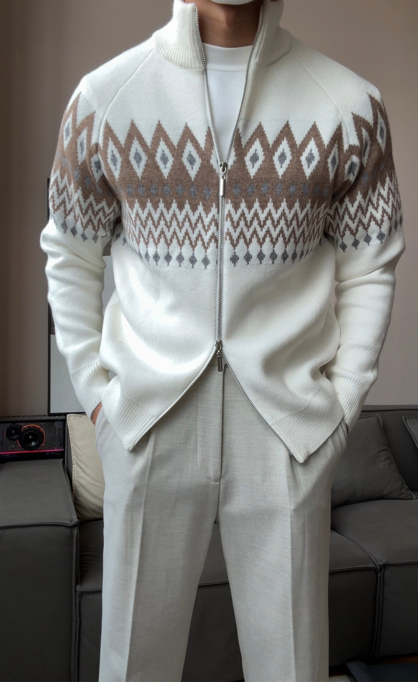 Men’s Thick Zip-Up Knit Cardigan - BRABION
