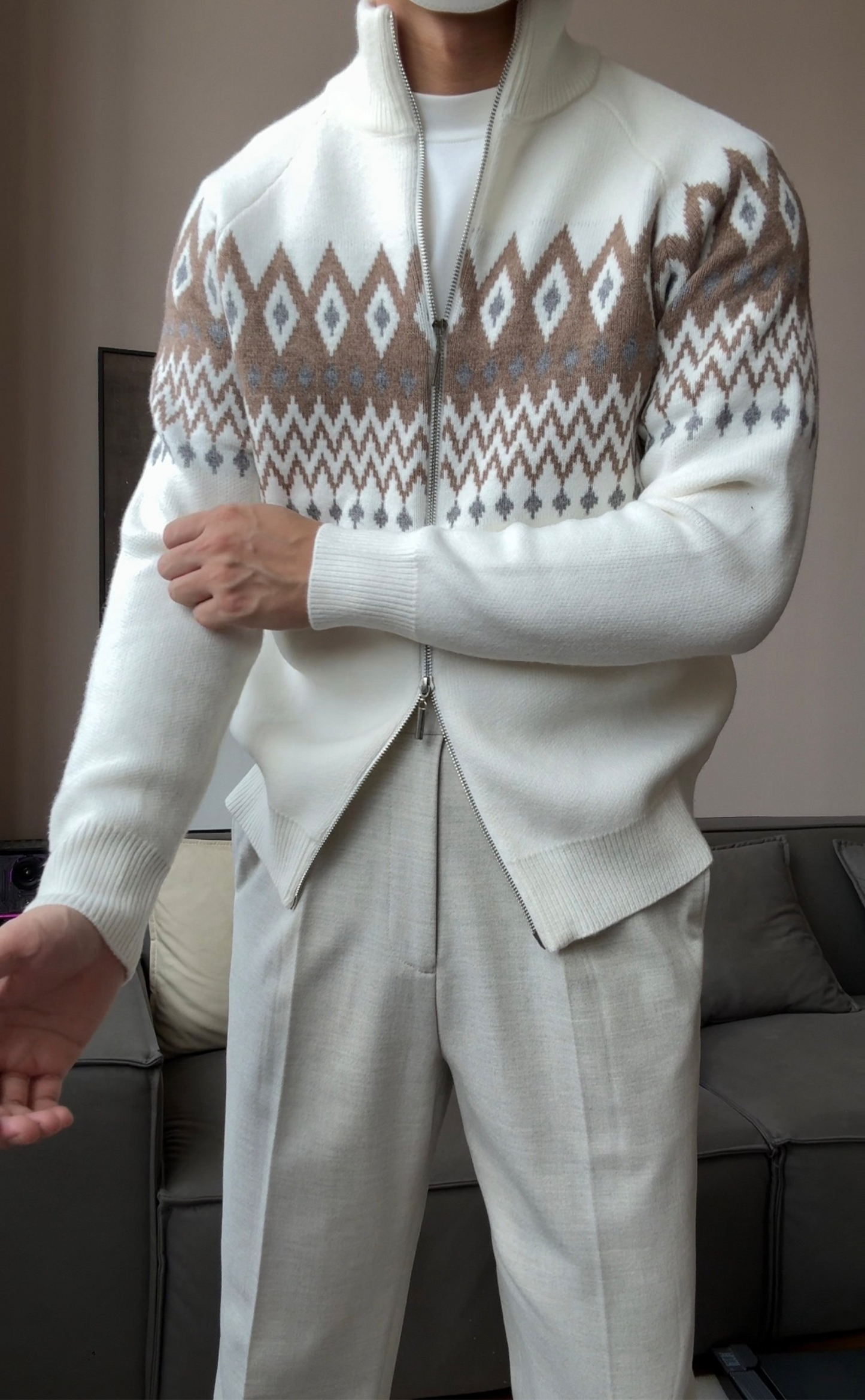 Men’s Thick Zip-Up Knit Cardigan - BRABION