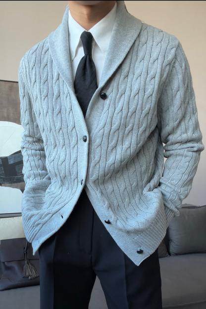 Men’s Cotton Shawl Collar Cable Knit Cardigan - BRABION